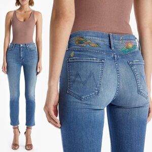 Mother Denim Mid Rise Dazzler Ankle Jean I Wet My Plant Embroidery Stretch $278